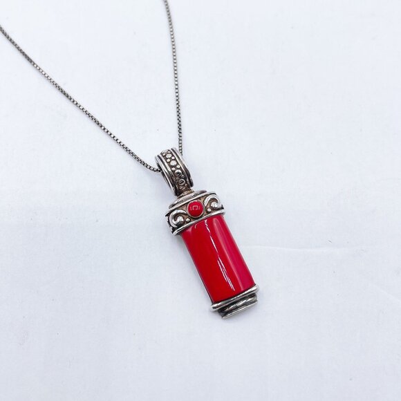 Vintage Sterling Silver & Red Stone Pendant Necklace - Picture 1 of 5
